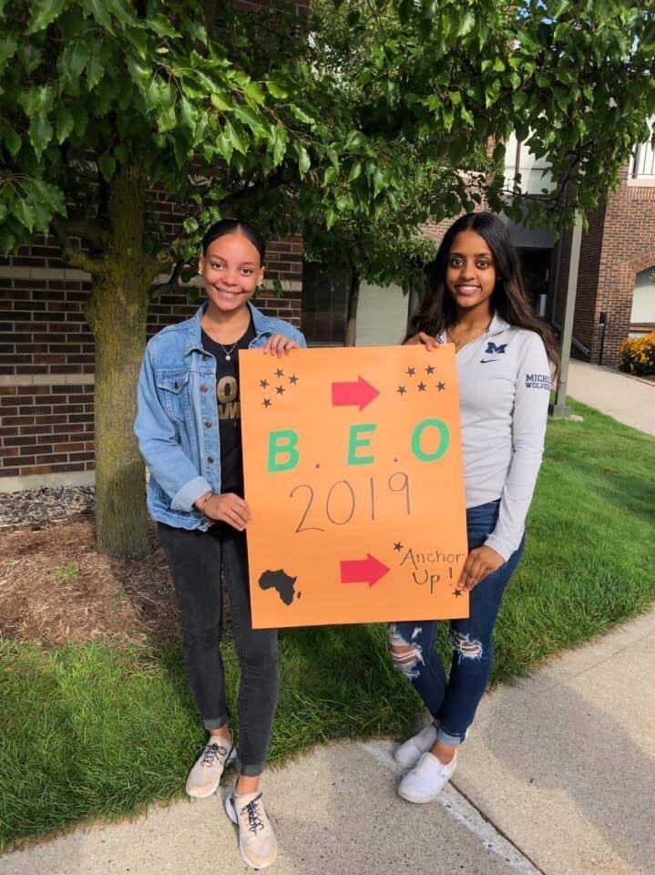 Black Excellence Orientation 2019 students holding signs
